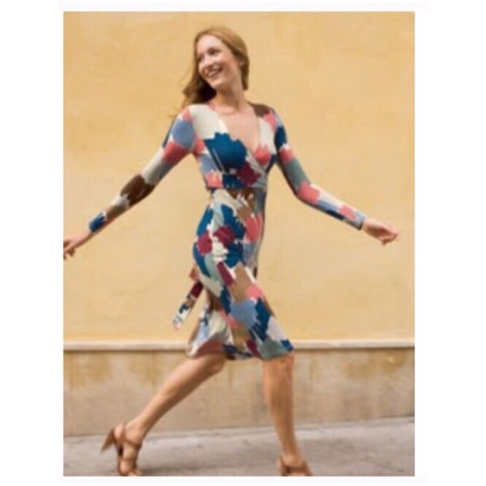 Boden Faux Wrap Dress Waterfall Colorful Midi